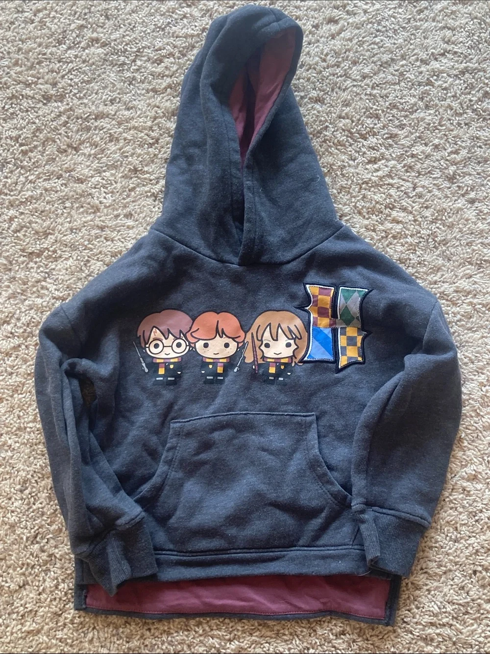 Kids Harry Potter Character Hoodie with Maroon Lined Hood